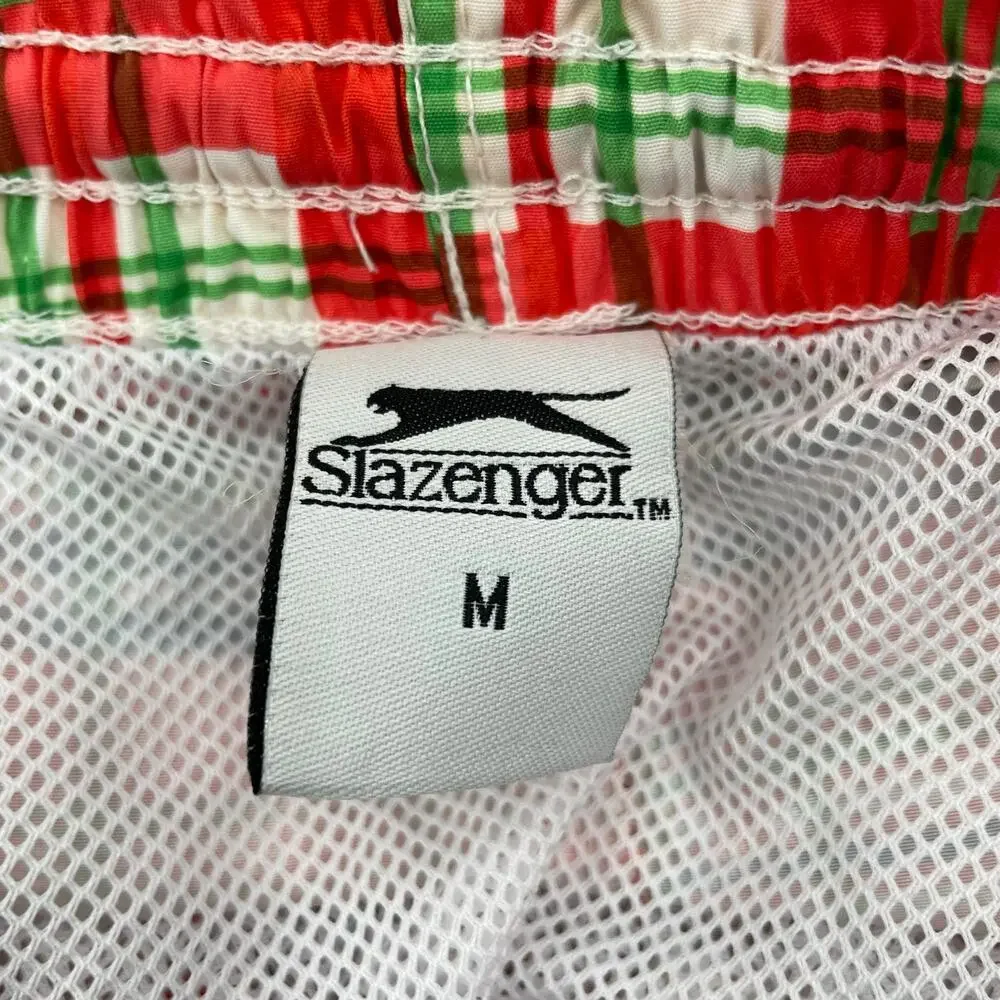 Red Plaid Swim Trunks Green White Summer Beach Winter Holiday Slazenger Size M